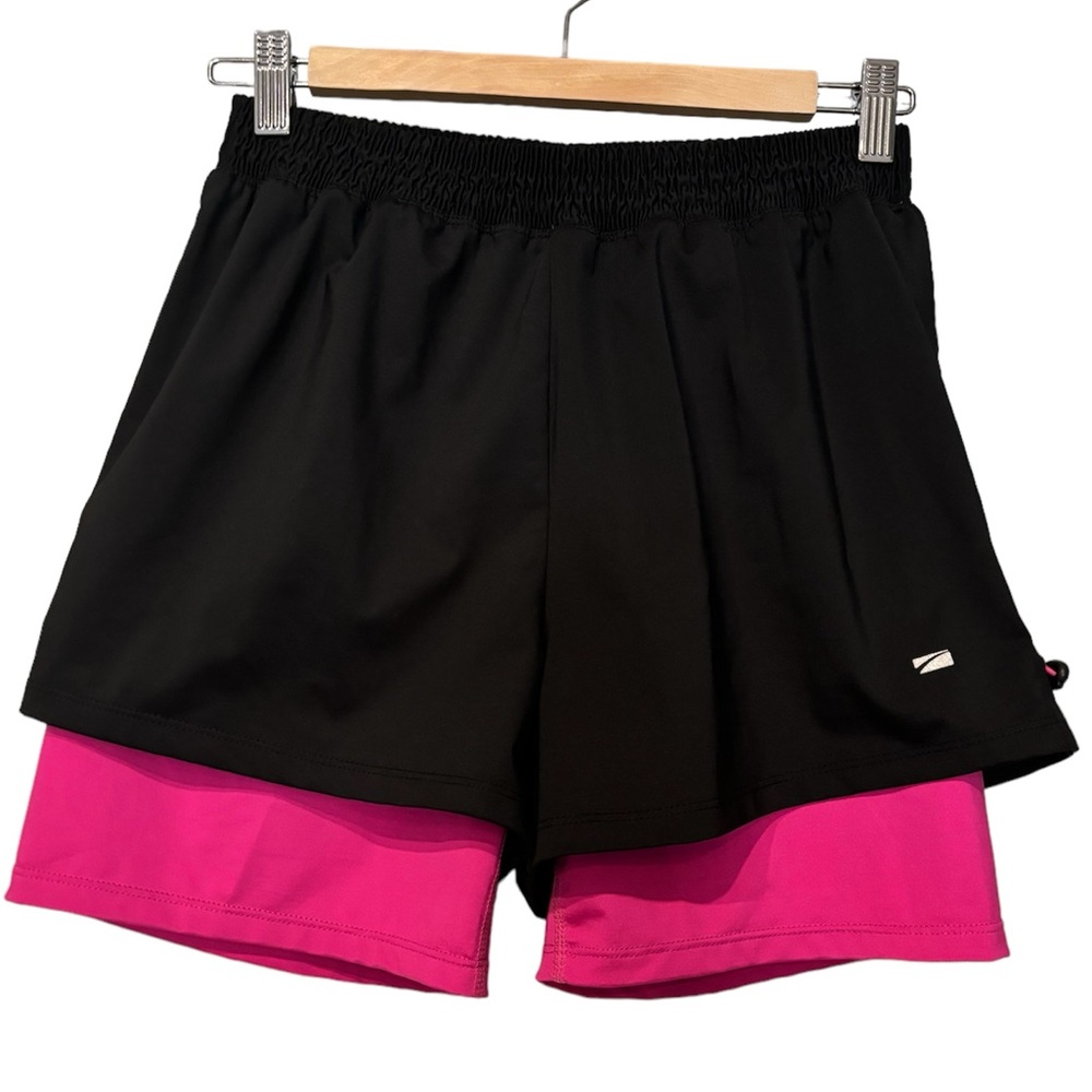 Sport shorts double layers black and pink, adjustable length size S